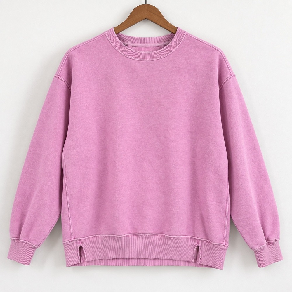 Aerie Pink Crewneck Pullover Sweatshirt Size M Oversized French Terry Slit Hem
